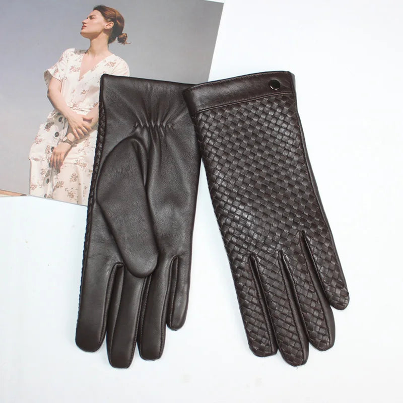 New women's sheepskin gloves with touch screen ability woven warmth and high-end knitted lining for luxe driving style