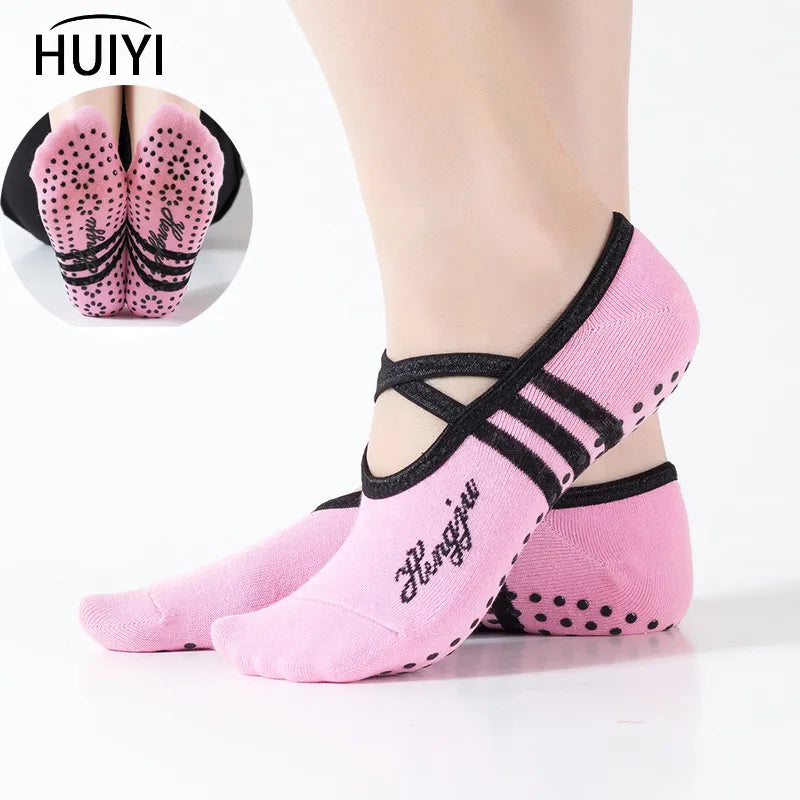 explore our women's non-slip yoga socks with grips & straps that are perfect for ballet, pilates, fitness, gym and bandage dance