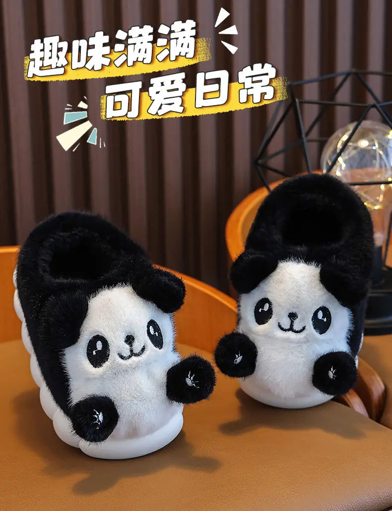 Cozy Kids' Cartoon Panda Slippers Warm Indoor Fluffy Shoes for Boys and Girls