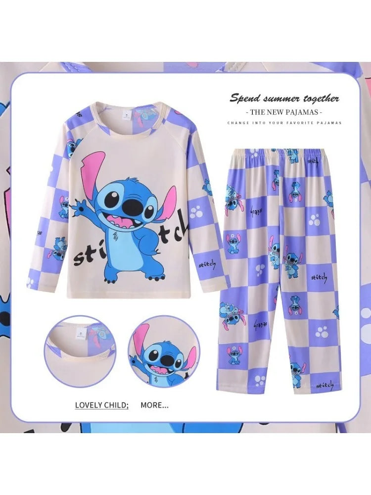 New Disney Stitch pajamas cotton children pyjamas for boys and girls set, Kids home wear, travel casual sleepwear suit.