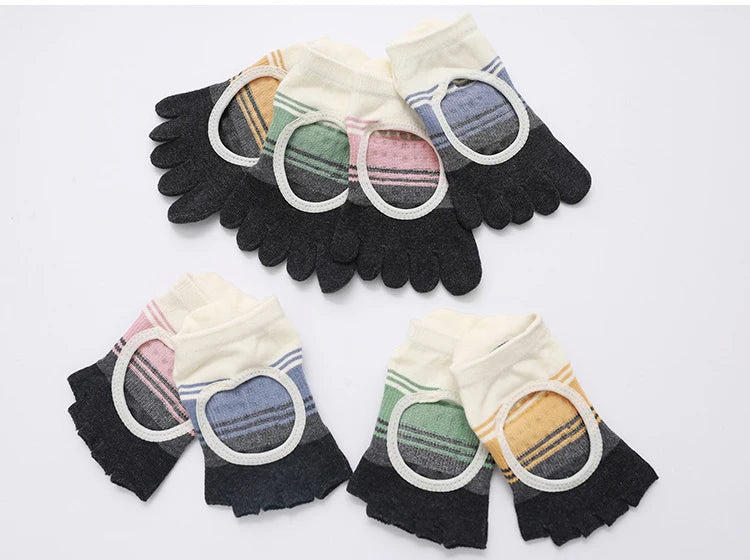 Luxurious silicone non-slip cotton yoga socks for women 5 toes to elevate your practice with style and comfort