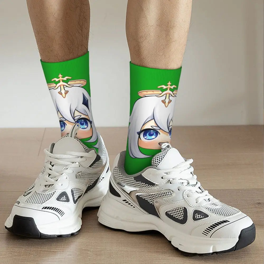 Chibi paimon Genshin anime impact unisex happy Socks from cotton blend for A Year-Round Delight for Fans