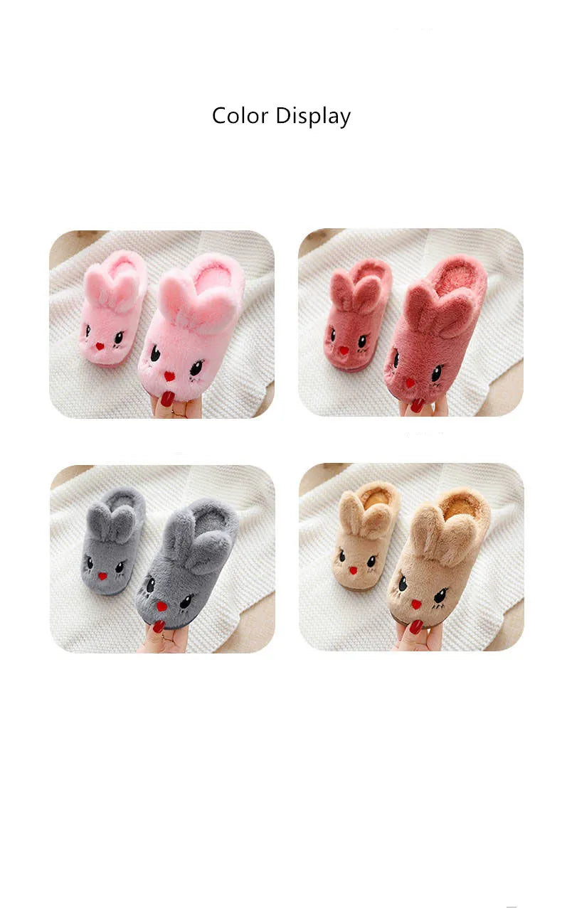 Pantoufles d'hiver chaudes et douces en fourrure de lapin mignon pour enfants, taille 24-35eur