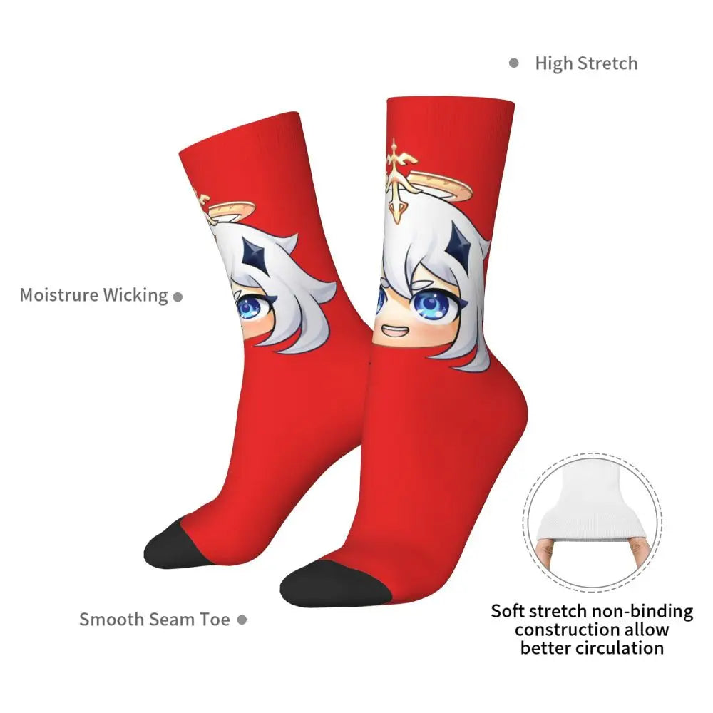 Chibi paimon Genshin anime impact unisex happy Socks from cotton blend for A Year-Round Delight for Fans