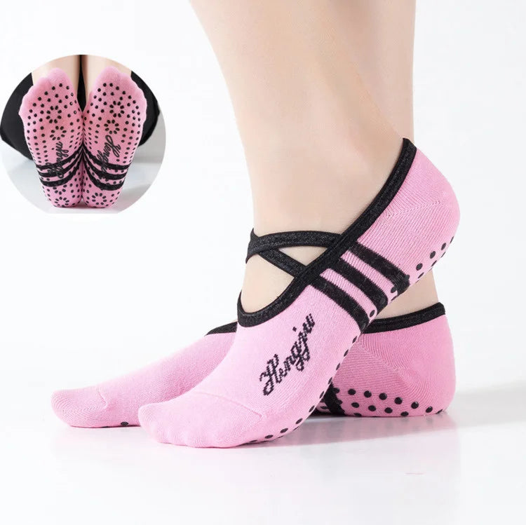 explore our women's non-slip yoga socks with grips & straps that are perfect for ballet, pilates, fitness, gym and bandage dance