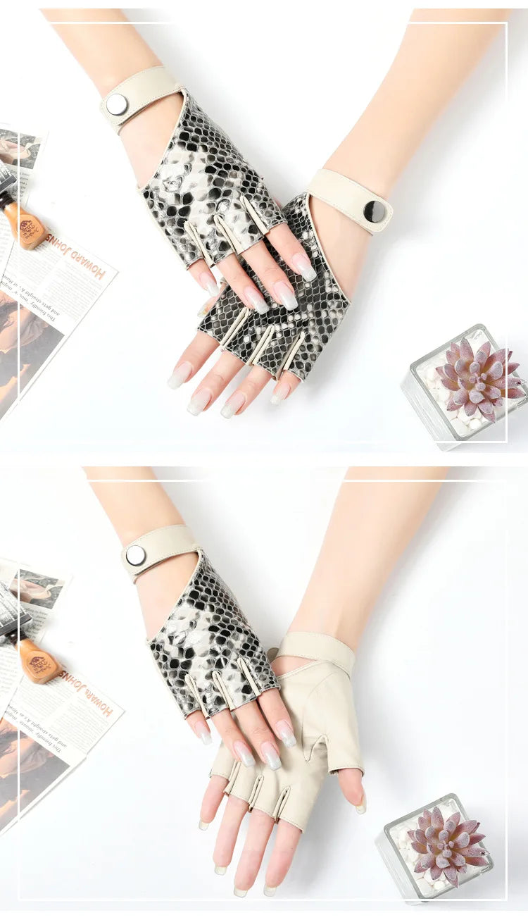 Gants mi-doigts en cuir urbain chic et nerveux pour femmes - fitness, sport, mode danse - dames conduite sans doigts, course, gants de moto moufles