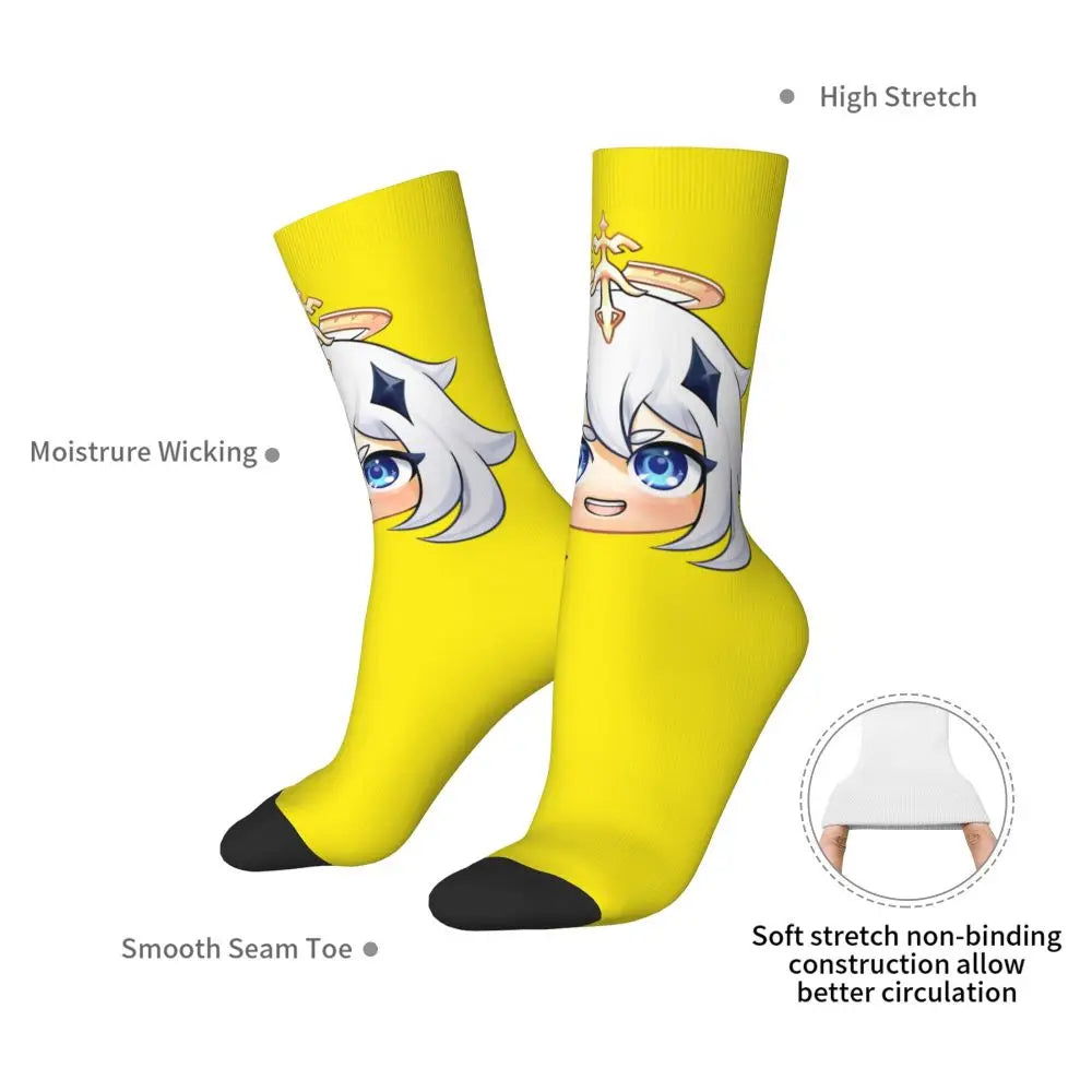 Chibi paimon Genshin anime impact unisex happy Socks from cotton blend for A Year-Round Delight for Fans