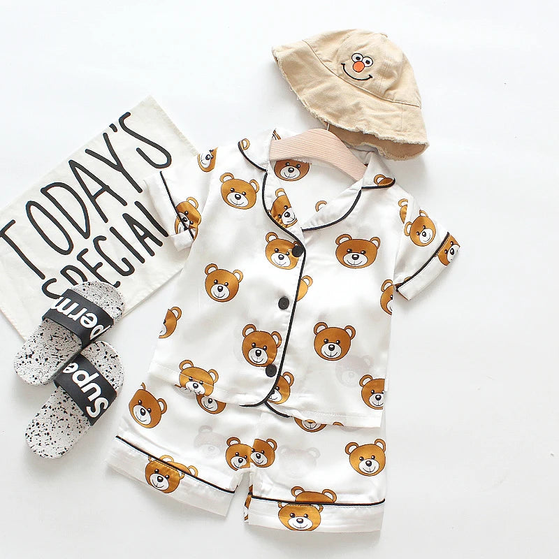 Toddler baby kids silk satin pajamas pyjamas set sleepwear suit boys girls sleep two piece set autumn kids loungewear