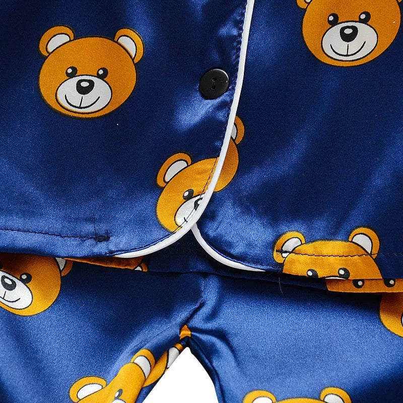 Toddler baby kids silk satin pajamas pyjamas set sleepwear suit boys girls sleep two piece set autumn kids loungewear