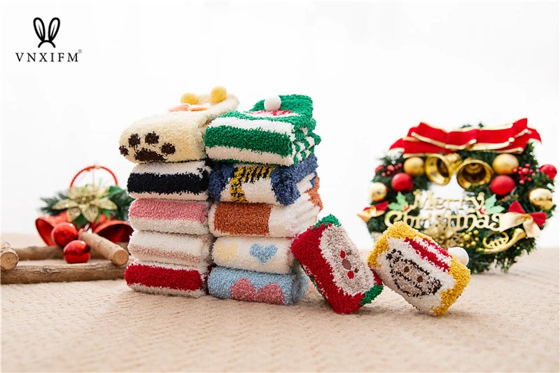 Cute animal Christmas socks with 3d fluffy coral velvet, thick and warm winter gift for women