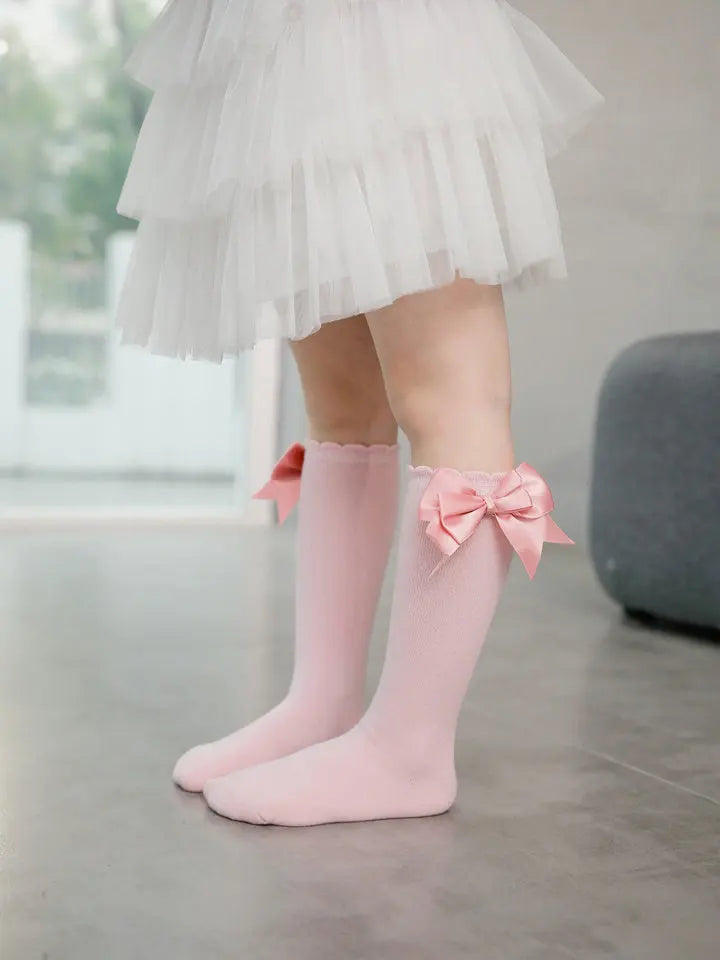Warm & cute winter autumn kids knee high socks with big bow for 0-5 years