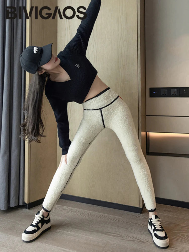 Extra thick lamb velvet shark leggings - women's high waist butt lifter black thermal fleece warm leggings for autumn winter