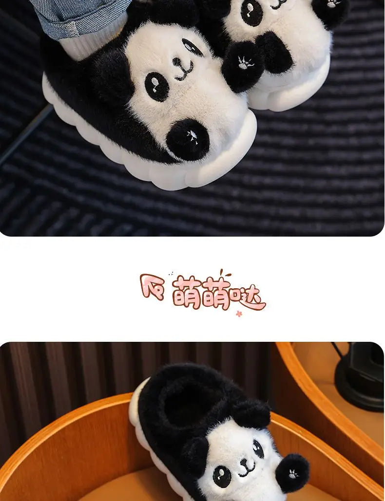 Cozy Kids' Cartoon Panda Slippers Warm Indoor Fluffy Shoes for Boys and Girls