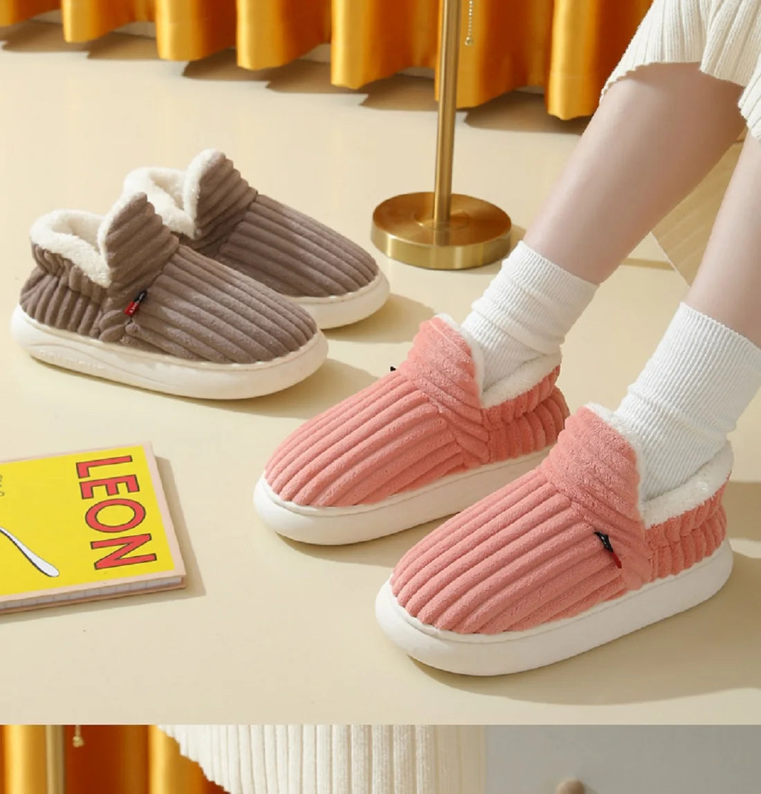 Unisex Cotton Slippers great Winter Plush Shoes, for Casual Warmth & Snowy Days men women