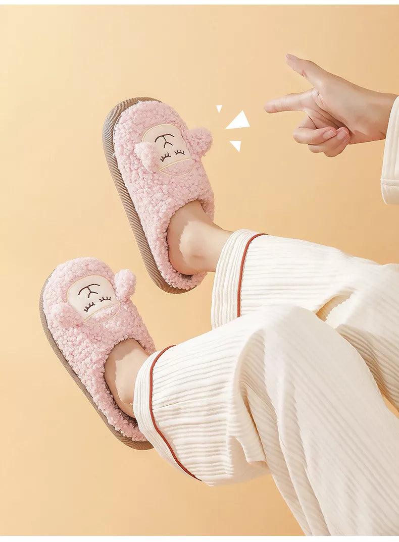Cozy bliss for winter with our warm fluffy slippers with thick sole - cute cartoon animal sheep for easter ear design for ultimate home comfort kids women