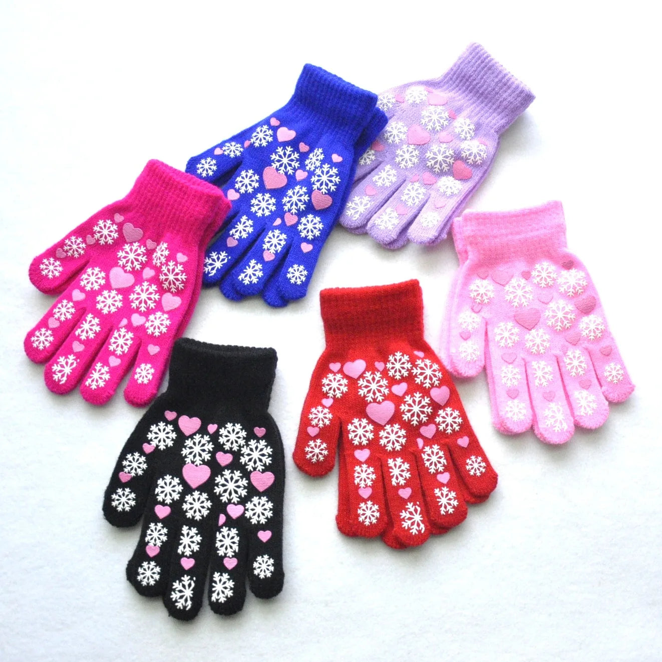 Warm cozy snowflake love print mittens gloves for kids 6-11Y
