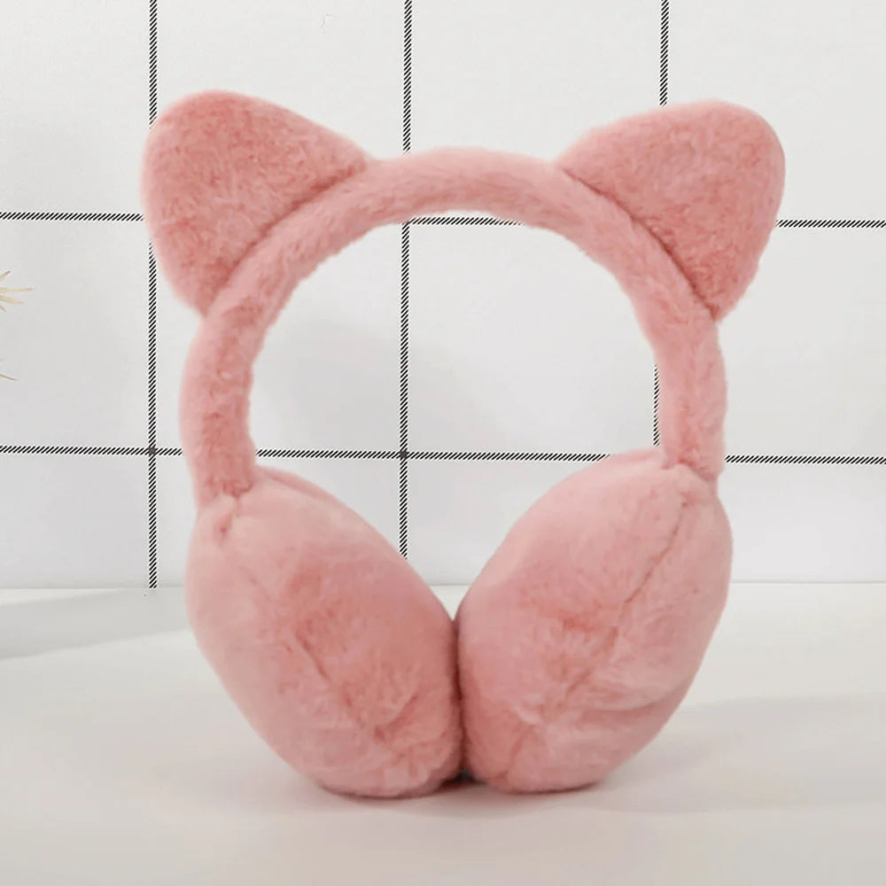 Whimsical winter vibes in 6 adorable colors in cute cat ear plush earmuffs for kids with shiny sequin headband