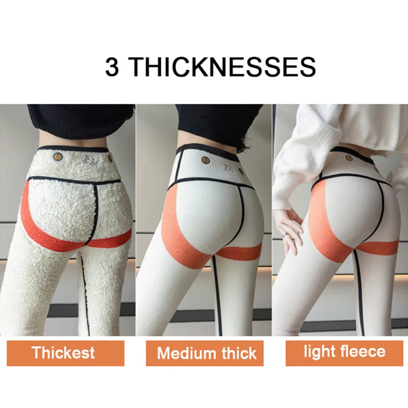 Extra thick lamb velvet shark leggings - women's high waist butt lifter black thermal fleece warm leggings for autumn winter