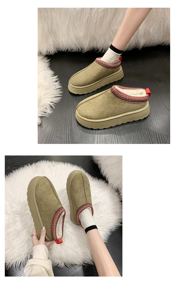 Winter cozy soft warm snow Boots slippers Cozy, Thick-Soled Half Slippers for Women