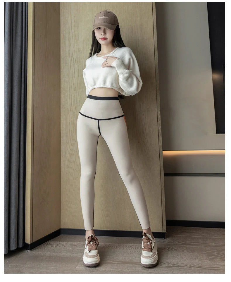 Extra thick lamb velvet shark leggings - women's high waist butt lifter black thermal fleece warm leggings for autumn winter