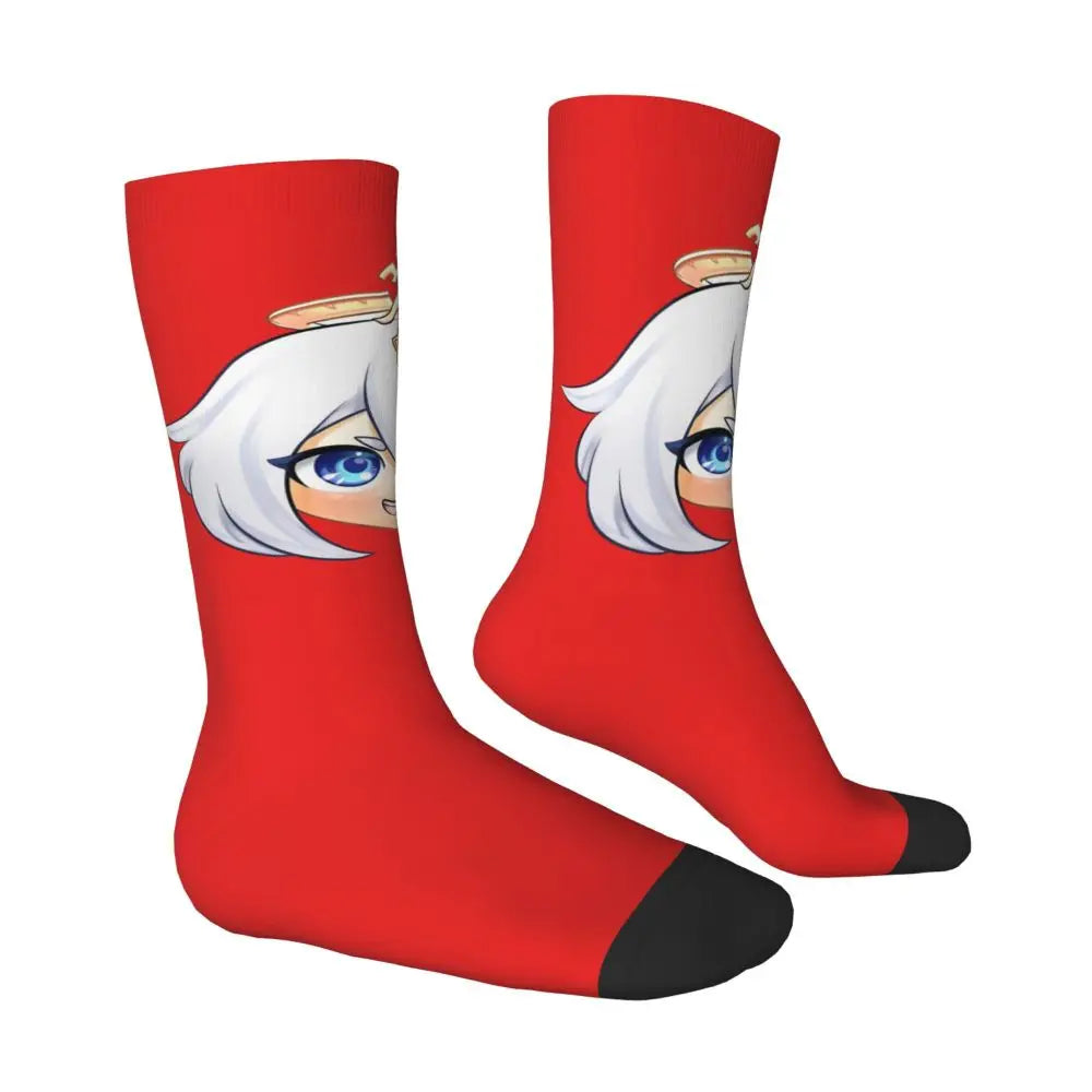 Chibi paimon Genshin anime impact unisex happy Socks from cotton blend for A Year-Round Delight for Fans