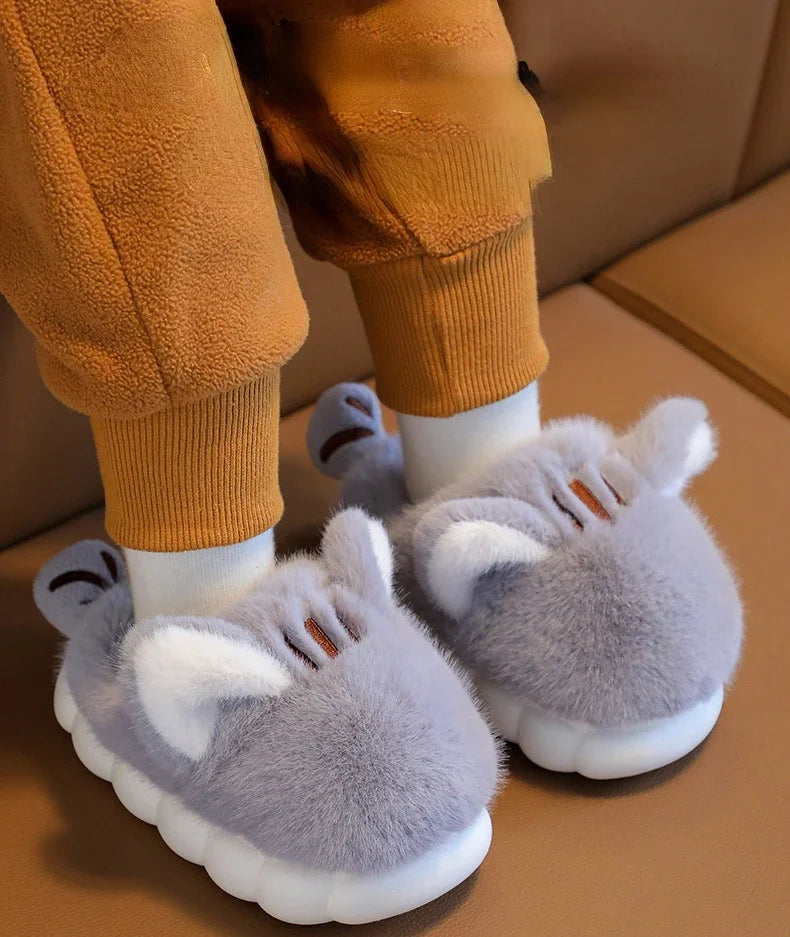 Winter Children's Plush Ankle Slippers - Warm Cotton Shoes for Boys & Girls