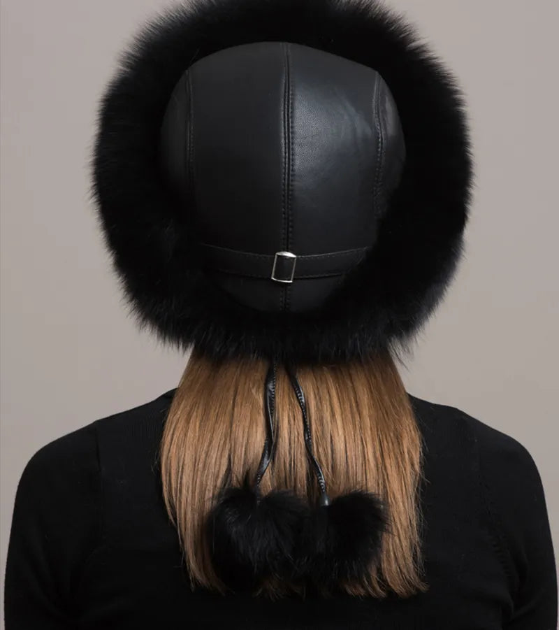 Natural Fox Fur Winter Hat with Earmuffs Fashionable Warmth for Women