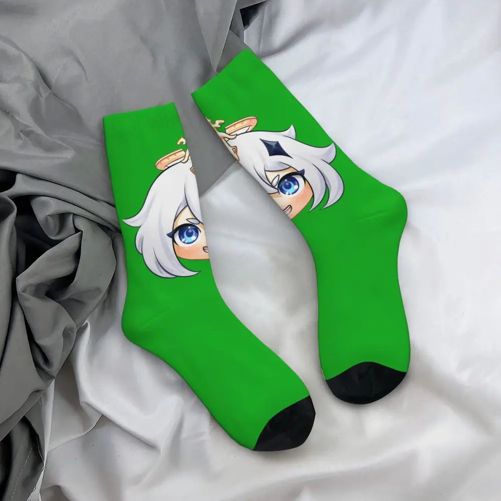 Chibi paimon Genshin anime impact unisex happy Socks from cotton blend for A Year-Round Delight for Fans