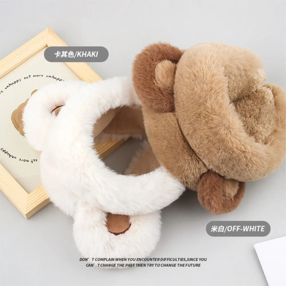 womens or kids earmuffs cartoon little bear warm headbands for winter ear protector