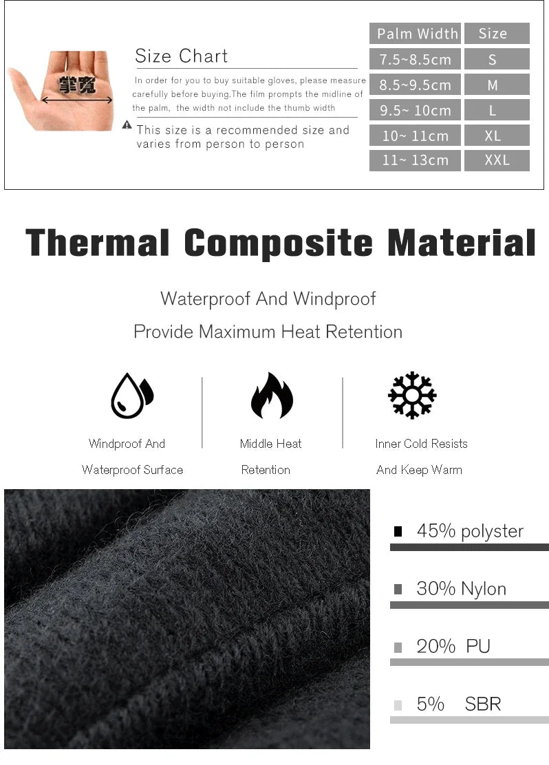 Soft comfortable gloves, windproof, waterproof, riding, fishing, hiking, ski, running, outdoor winter sports palm with Touch Screen.