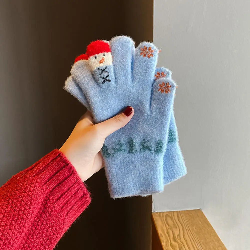 Winter warmthwith cat and bird printed thermal knitted cashmere feel gloves - energize your cold days with cozy comfort women or teens girls gloves