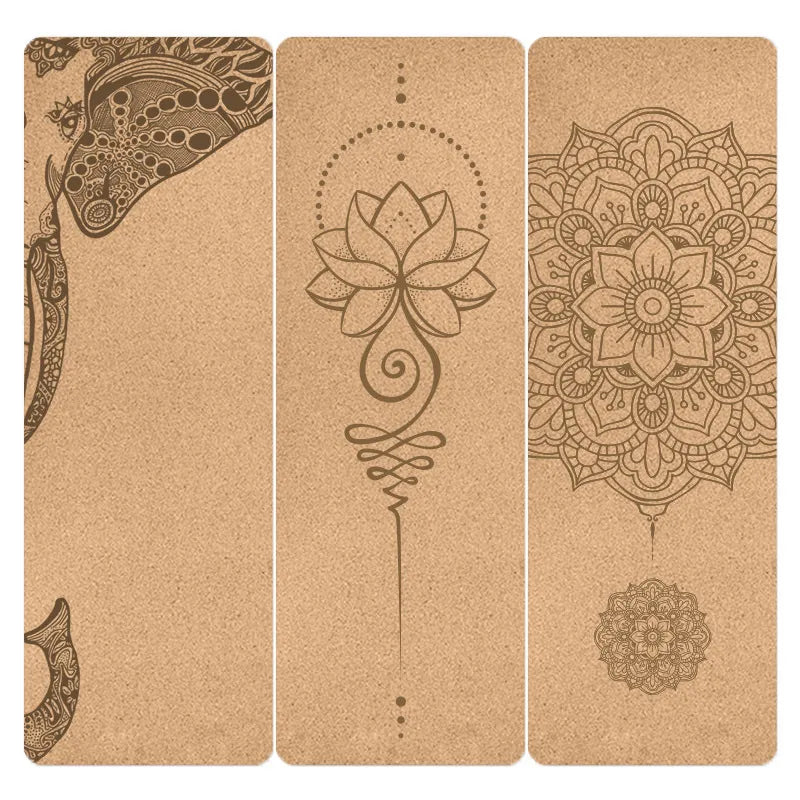 Mandala natural sustainable eco friendly 4mm natural cork TPE printed Yoga Pilates mat for inner peace and harmony with this with Non-slip design and sweat-absorbing properties, complete with carry bag"