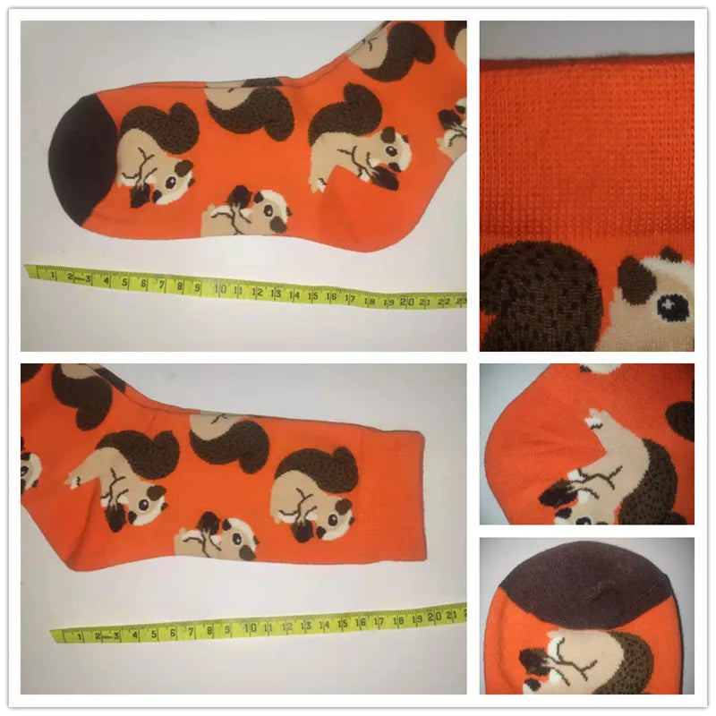 Women's or girl's middle tube cotton socks with animal and plant patterns, a colorful collection