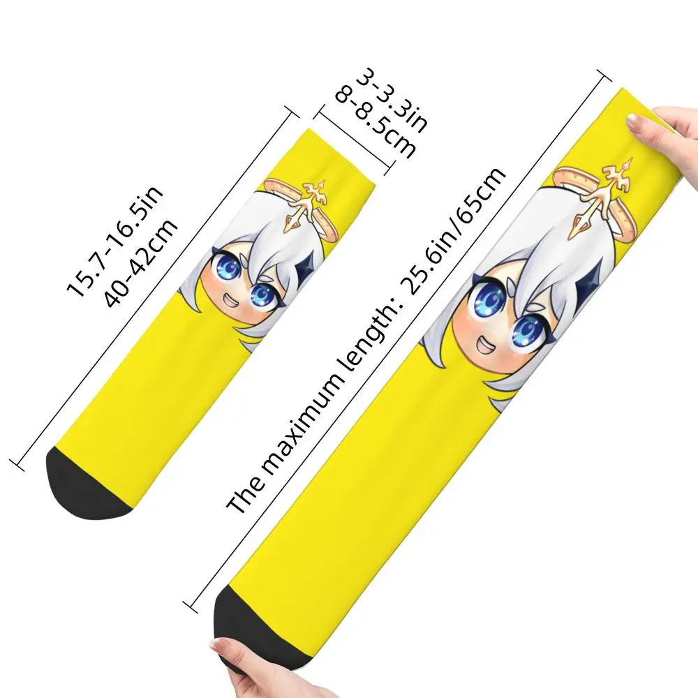 Chibi paimon Genshin anime impact unisex happy Socks from cotton blend for A Year-Round Delight for Fans