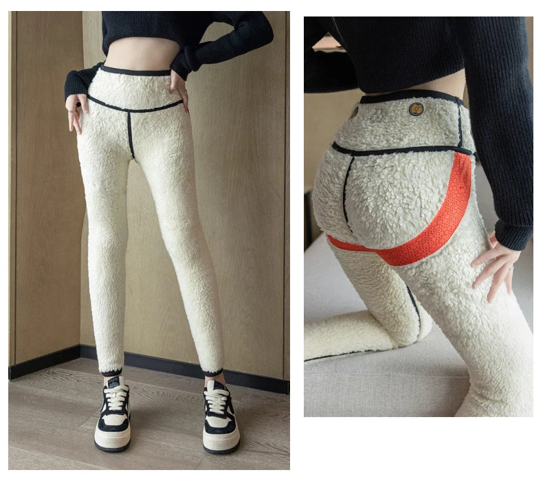 Extra thick lamb velvet shark leggings - women's high waist butt lifter black thermal fleece warm leggings for autumn winter