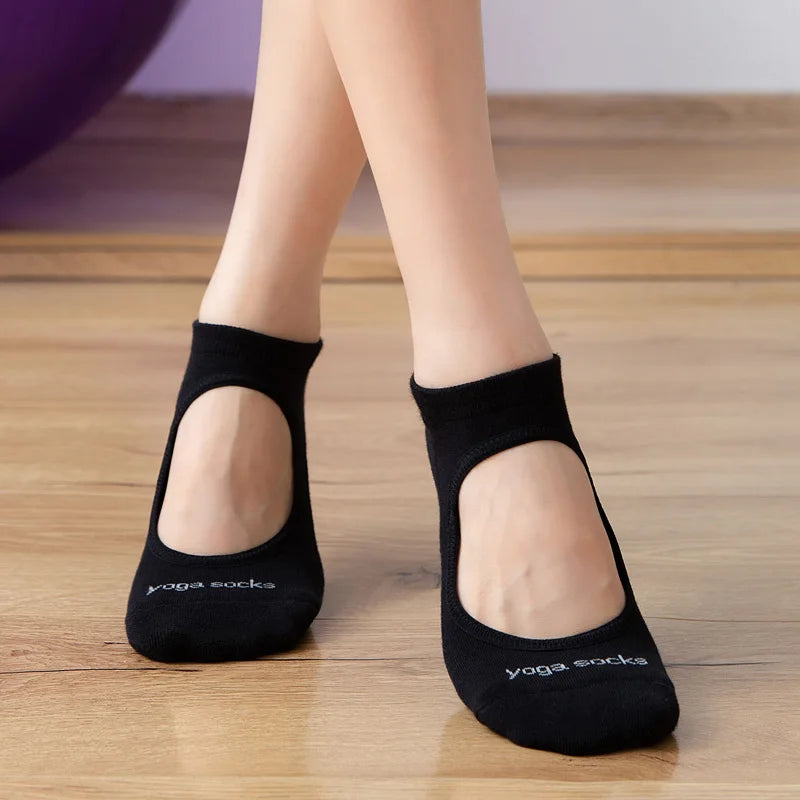 Women's backless yoga or pilates socks that are crafted for high-quality comfort, supreme elasticity, and anti-slip excellence in yoga, pilates, ballet, and dance-ONE SIZE FITS ALL