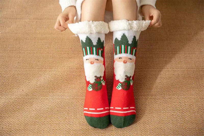 Winter kids cartoon Christmas socks warm Non-slip thermal cute family Socks