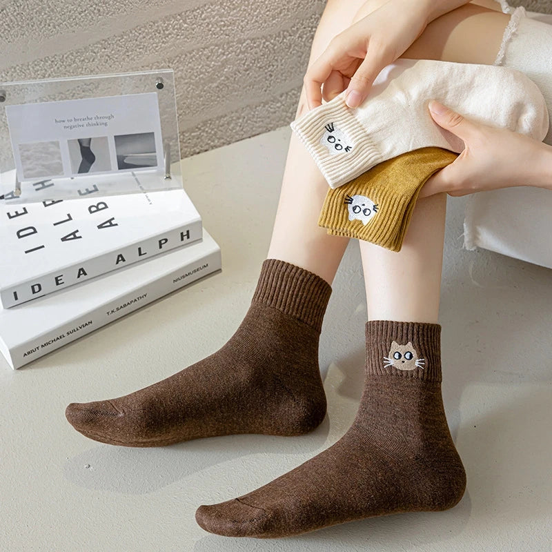 Cute cat embroidery Socks for girls