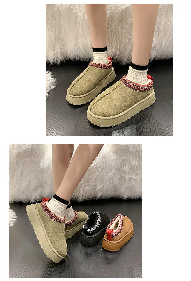 Winter cozy soft warm snow Boots slippers Cozy, Thick-Soled Half Slippers for Women