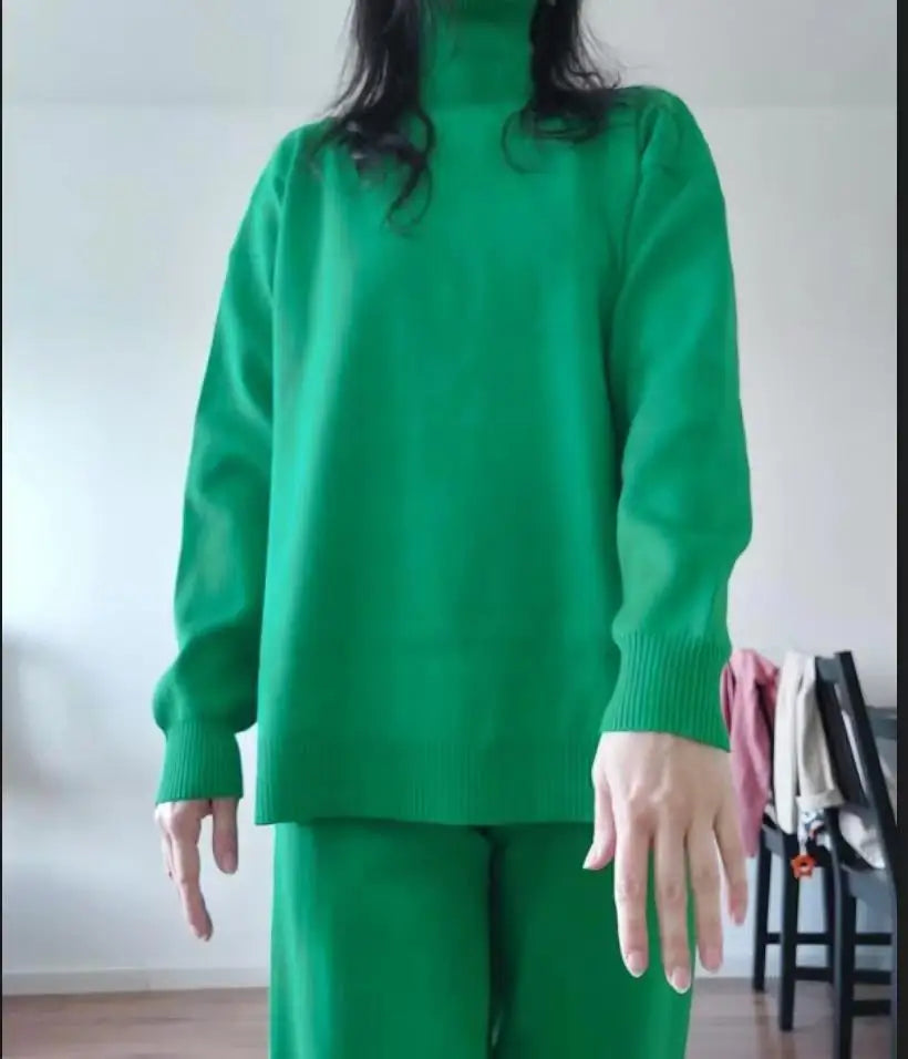 Cozy knitted winter pajama pyjama tracksuit set turtleneck sleepwear loungewear for Women