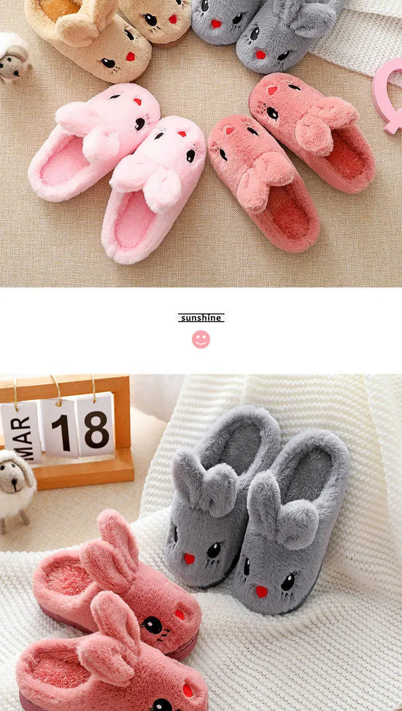 Pantoufles d'hiver chaudes et douces en fourrure de lapin mignon pour enfants, taille 24-35eur
