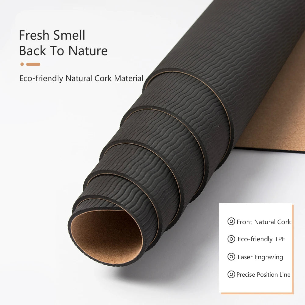 Mandala natural sustainable eco friendly 4mm natural cork TPE printed Yoga Pilates mat for inner peace and harmony with this with Non-slip design and sweat-absorbing properties, complete with carry bag"