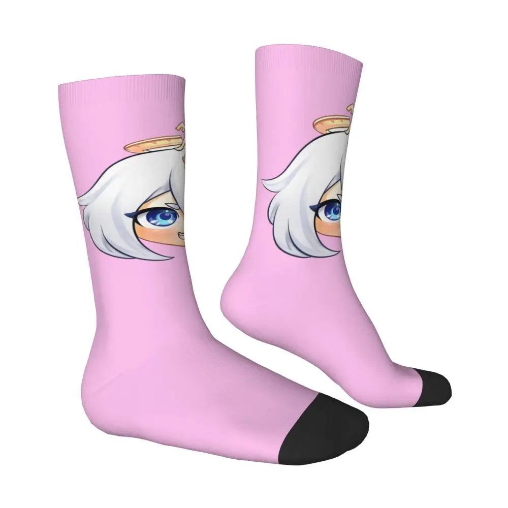 Chibi paimon Genshin anime impact unisex happy Socks from cotton blend for A Year-Round Delight for Fans