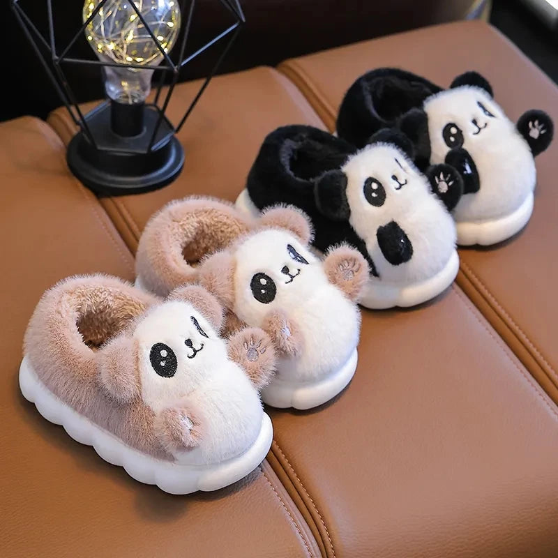 Cozy Kids' Cartoon Panda Slippers Warm Indoor Fluffy Shoes for Boys and Girls