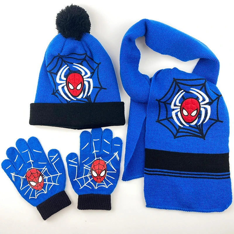 3 Pieces Disney Superhero Spiderman cartoon Autumn Winter Children Warm Knitted Hat+Scarf+Gloves Boy Scarf Accessories Kid