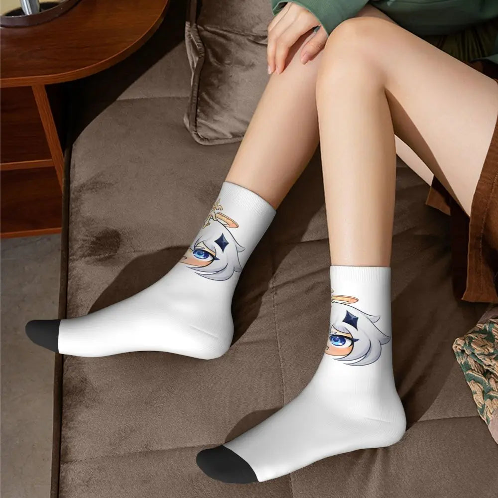 Chibi paimon Genshin anime impact unisex happy Socks from cotton blend for A Year-Round Delight for Fans