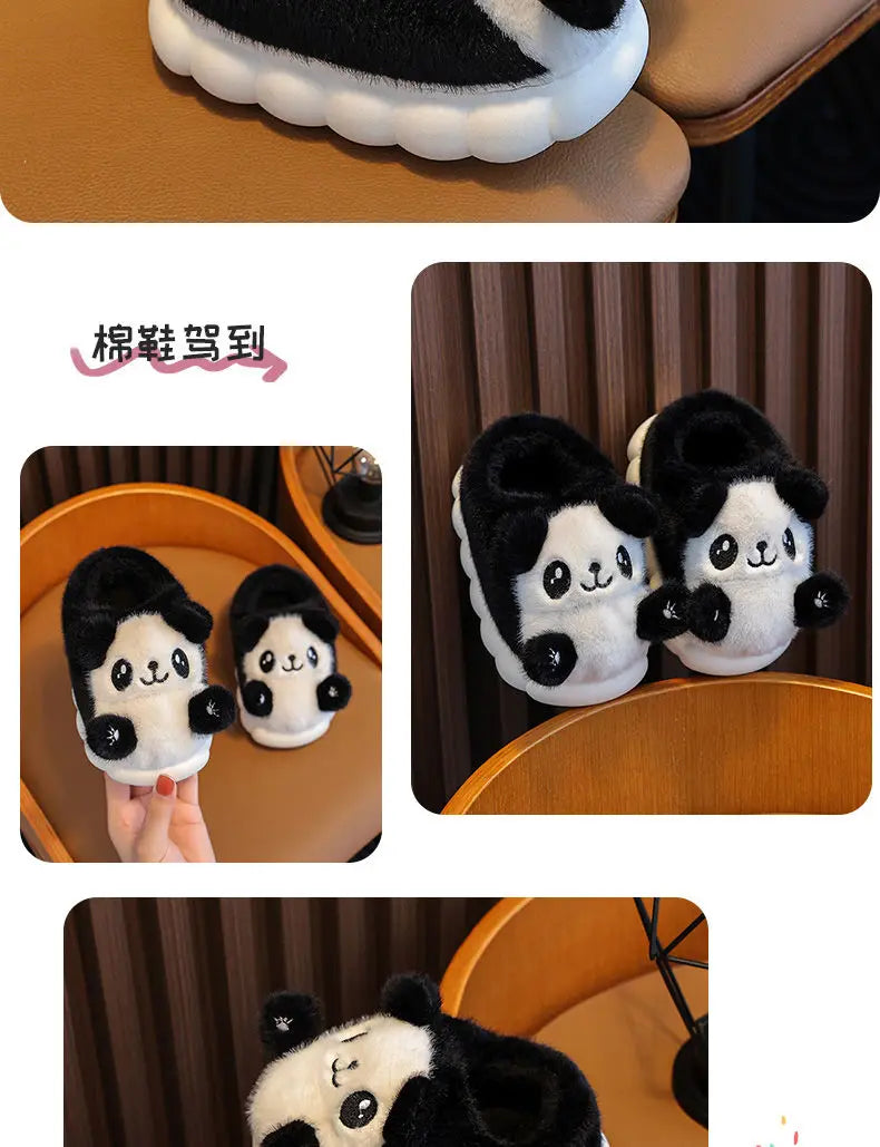 Cozy Kids' Cartoon Panda Slippers Warm Indoor Fluffy Shoes for Boys and Girls