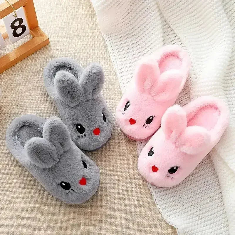 Pantoufles d'hiver chaudes et douces en fourrure de lapin mignon pour enfants, taille 24-35eur