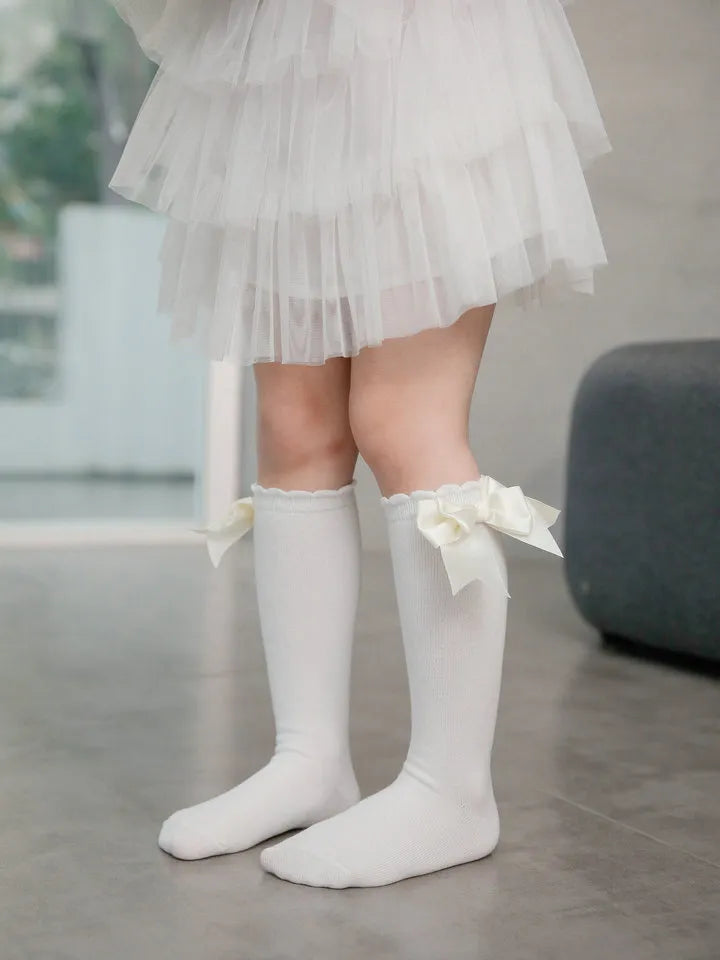 Warm & cute winter autumn kids knee high socks with big bow for 0-5 years