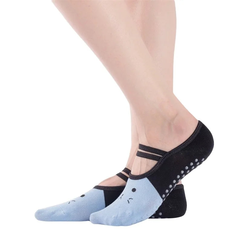 Graceful cute women's yoga socks new silicone anti-slip ballet pilates socks with backless breathable design and elegant bandage detail